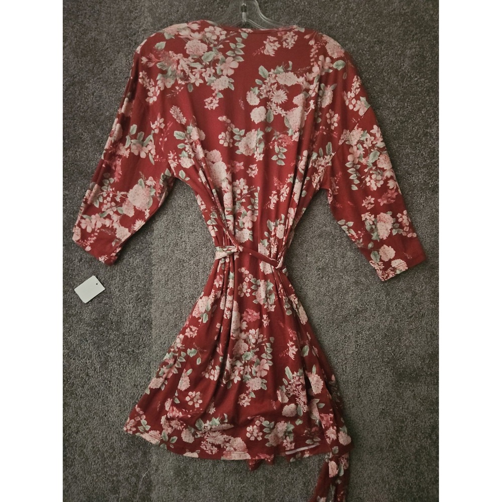 Womens Flora (Nikrooz) Burgandy Pink Floral wrap Robe. Nwt Small - Picture 3 of 5